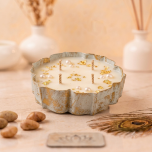 Antique Engraved Petal Bowl Urli Candle
