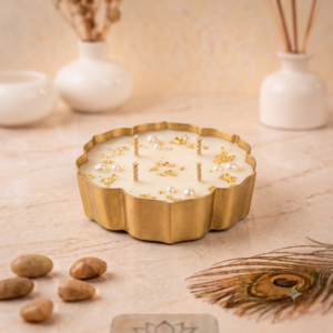 Antique Engraved Petal Bowl Urli Candle (Golden)